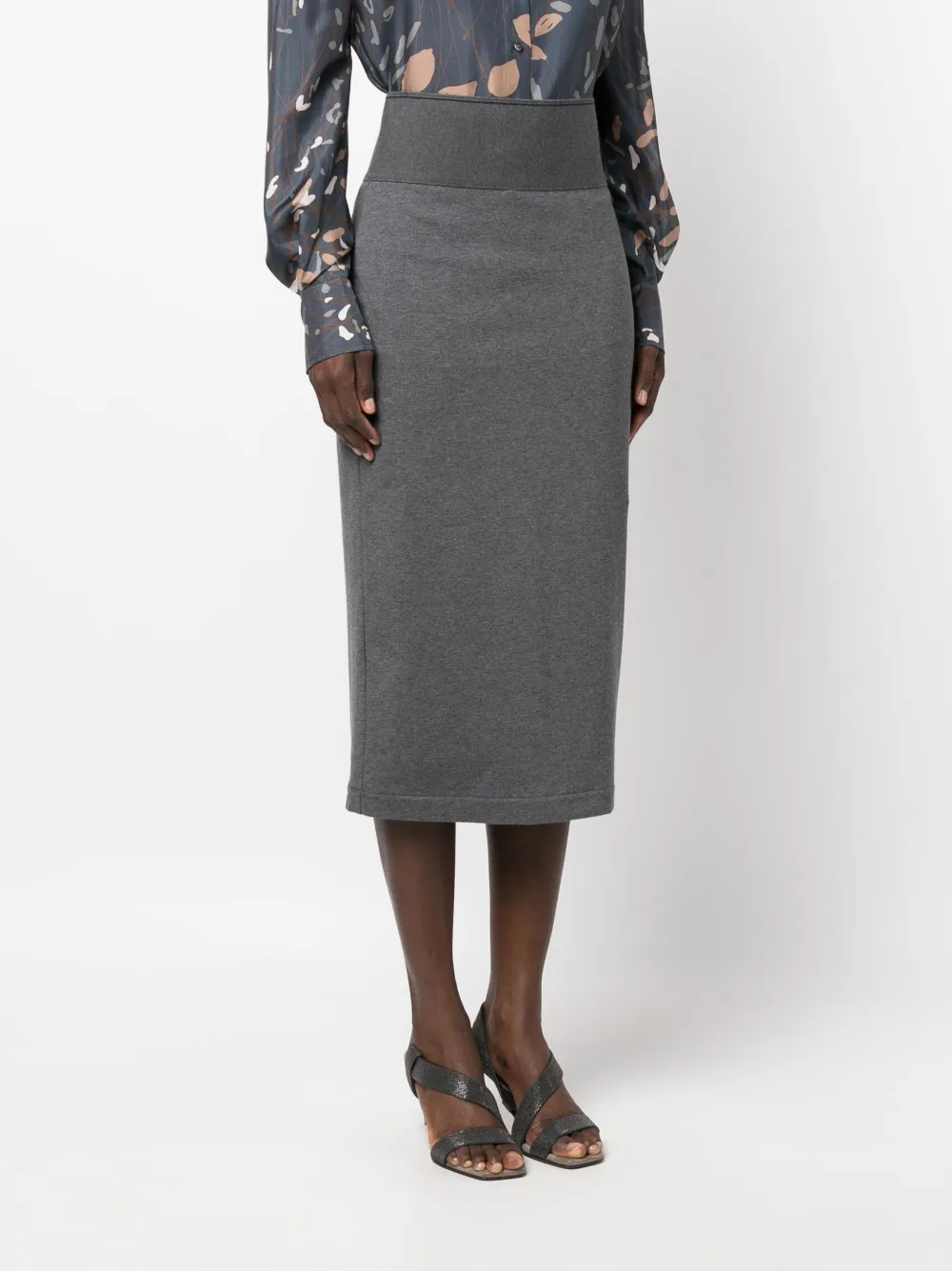 EXCHIC Falda lápiz elástico sólido sólido Elegante de Las Mujeres Cintura Alta Bodycon Midi Falda, Blanco, G