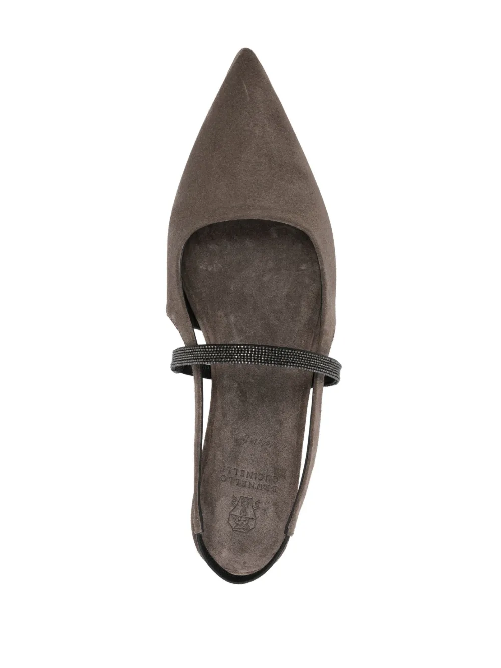 Brunello Cucinelli Monili Pointed Toe Slingback Flat In Brown