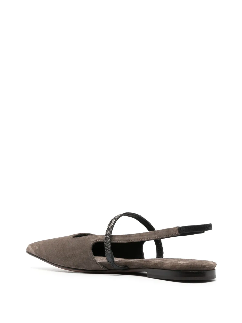 Brunello Cucinelli Monili Pointed Toe Slingback Flat In Brown