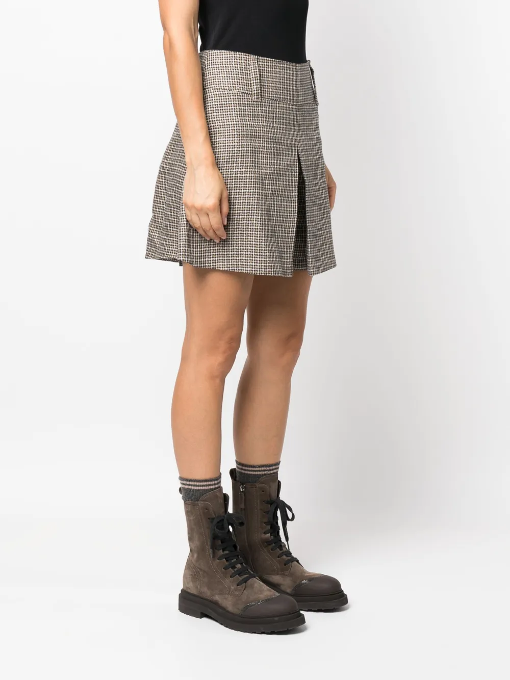 Brunello Cucinelli Skort With Houndstooth Motif In Neutrals