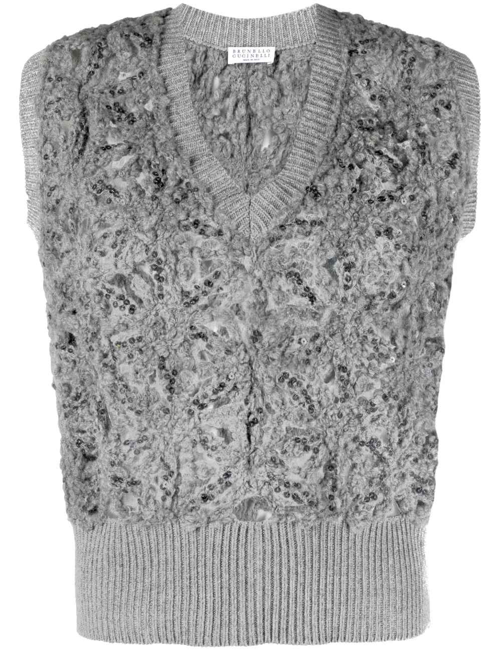 Brunello Cucinelli débardeur en maille nervurée brodé de sequins - Gris