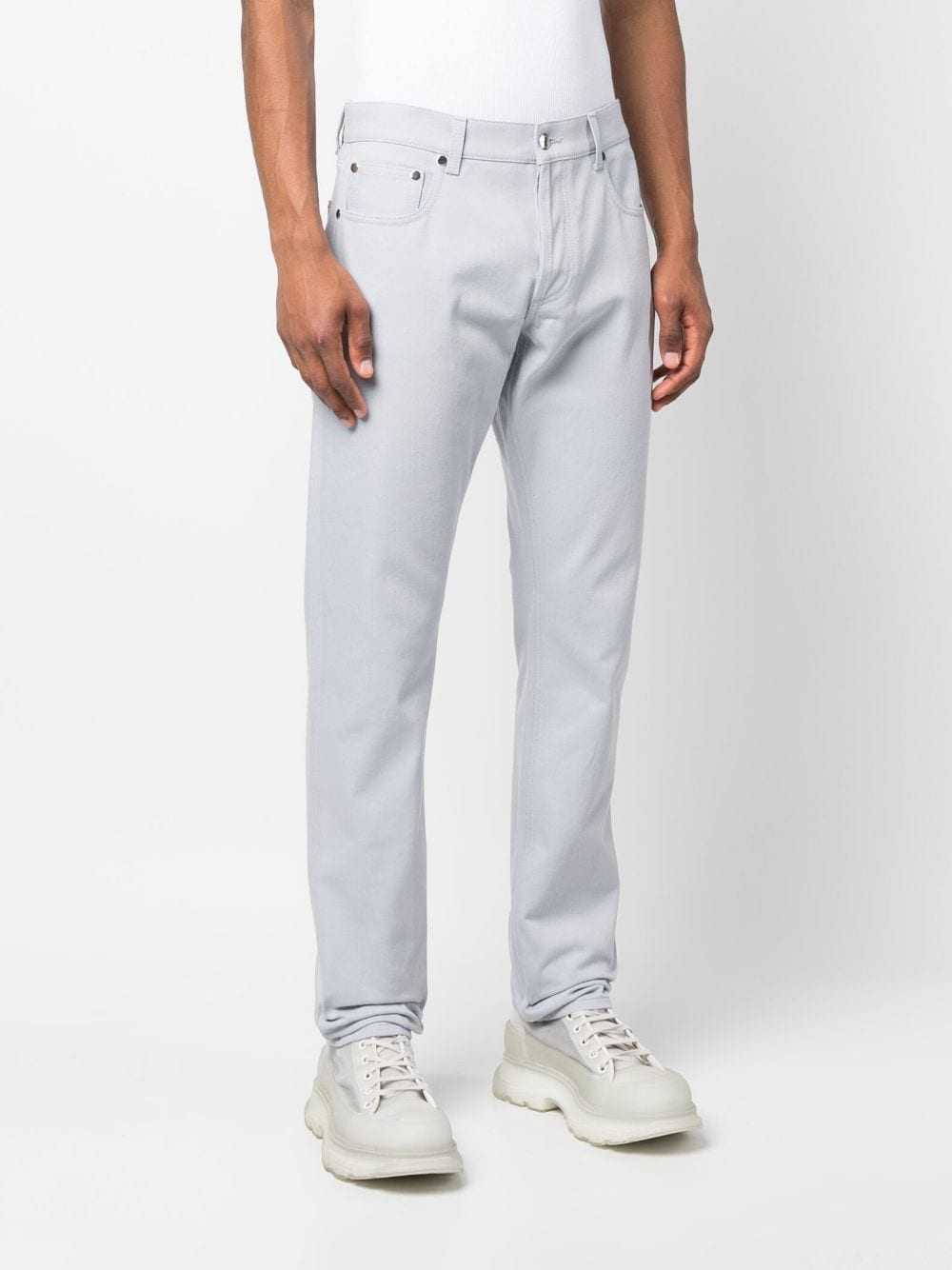 Shop Alexander Mcqueen Straight-leg Cotton Trousers In Blau