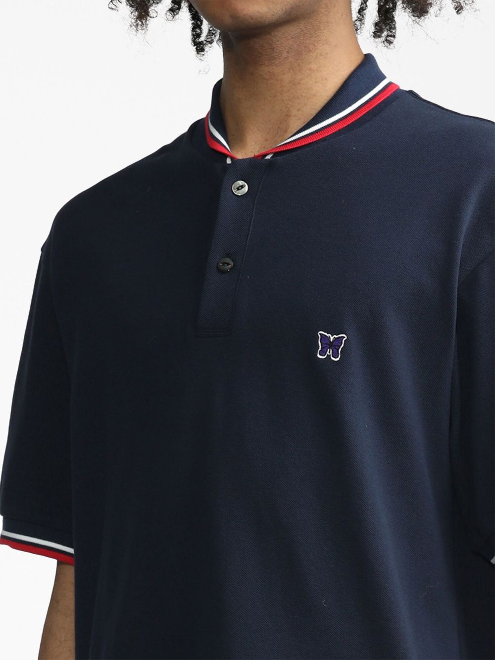 Shop Needles Logo-patch Short-sleeve Polo Shirt In Blue