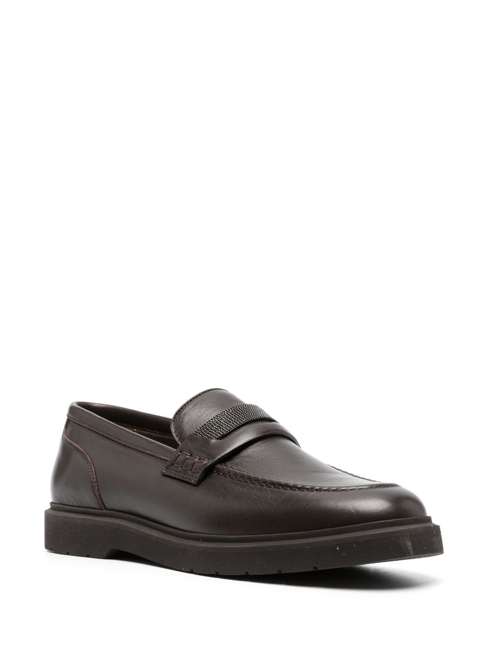 Shop Brunello Cucinelli Polished-finish Loafers In Brown