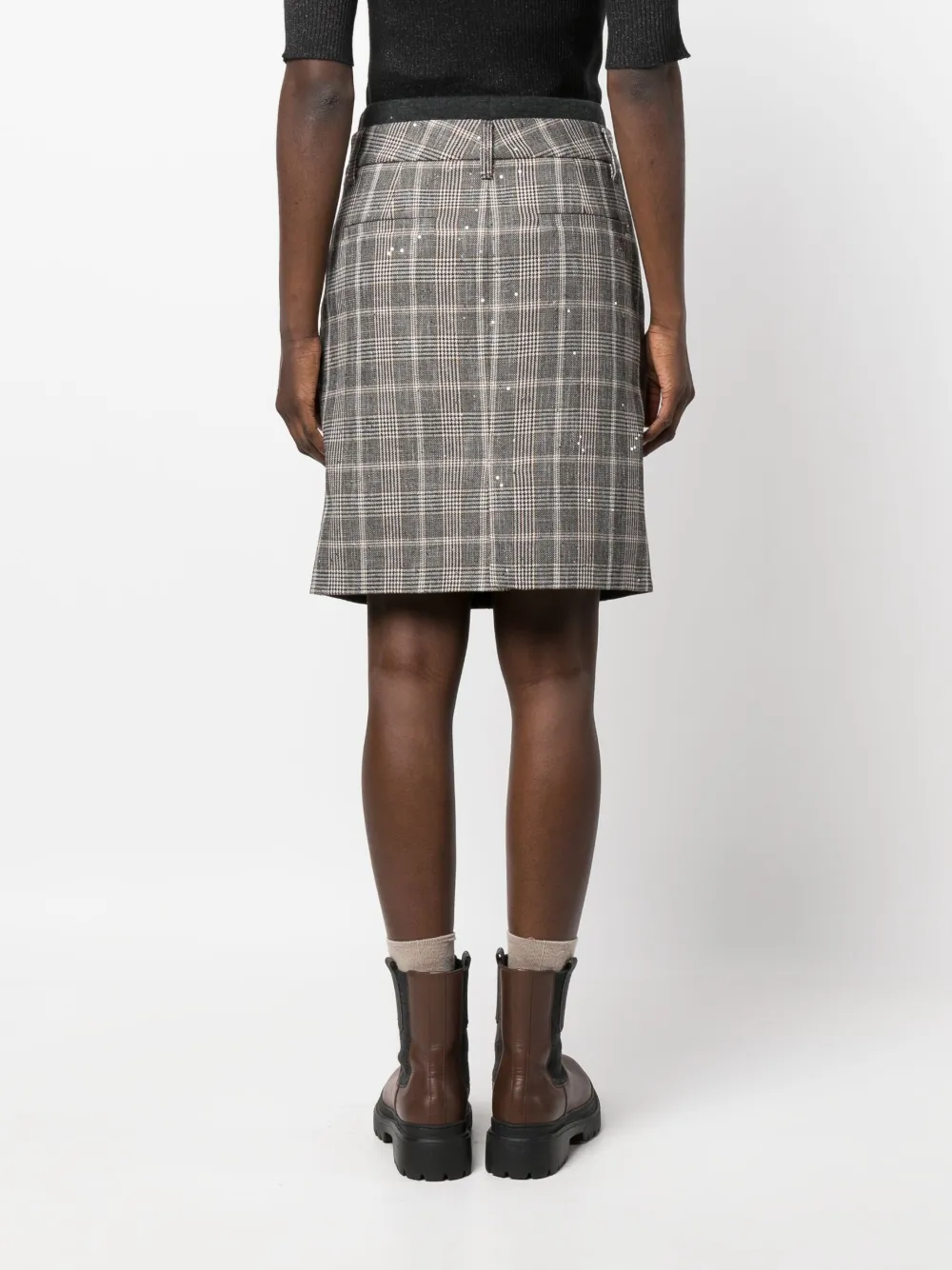 Brunello Cucinelli Check-print Pencil Skirt In Grey