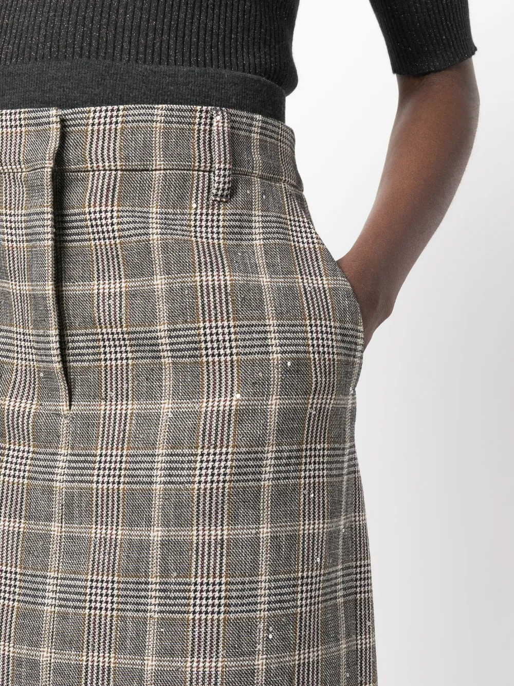Brunello Cucinelli Check-print Pencil Skirt In Grey