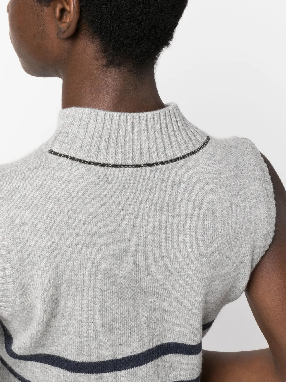 Brunello Cucinelli Striped Cashmere Vest In Grey