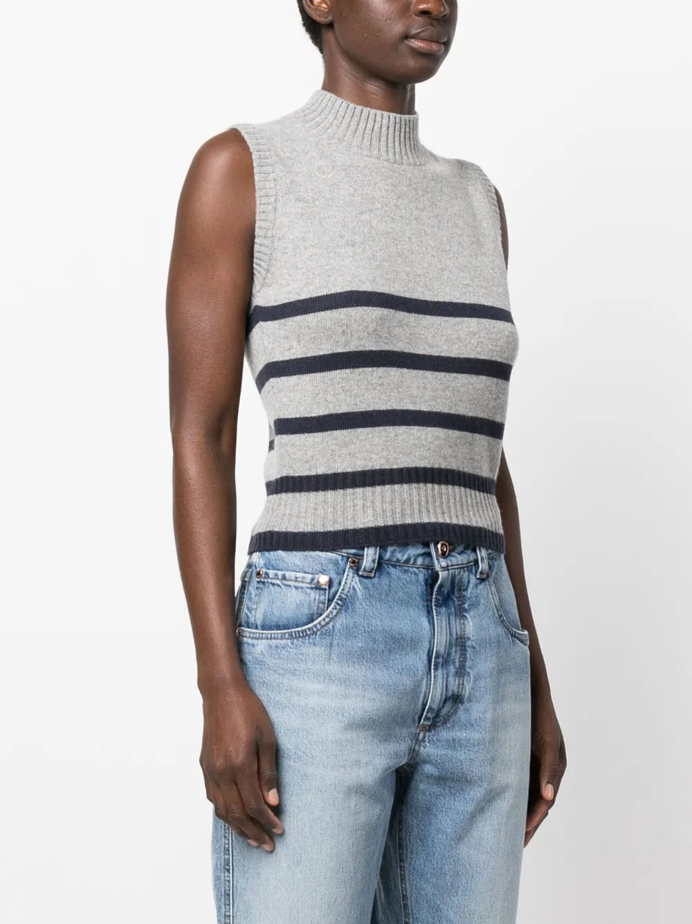 Brunello Cucinelli Striped Cashmere Vest In Grey