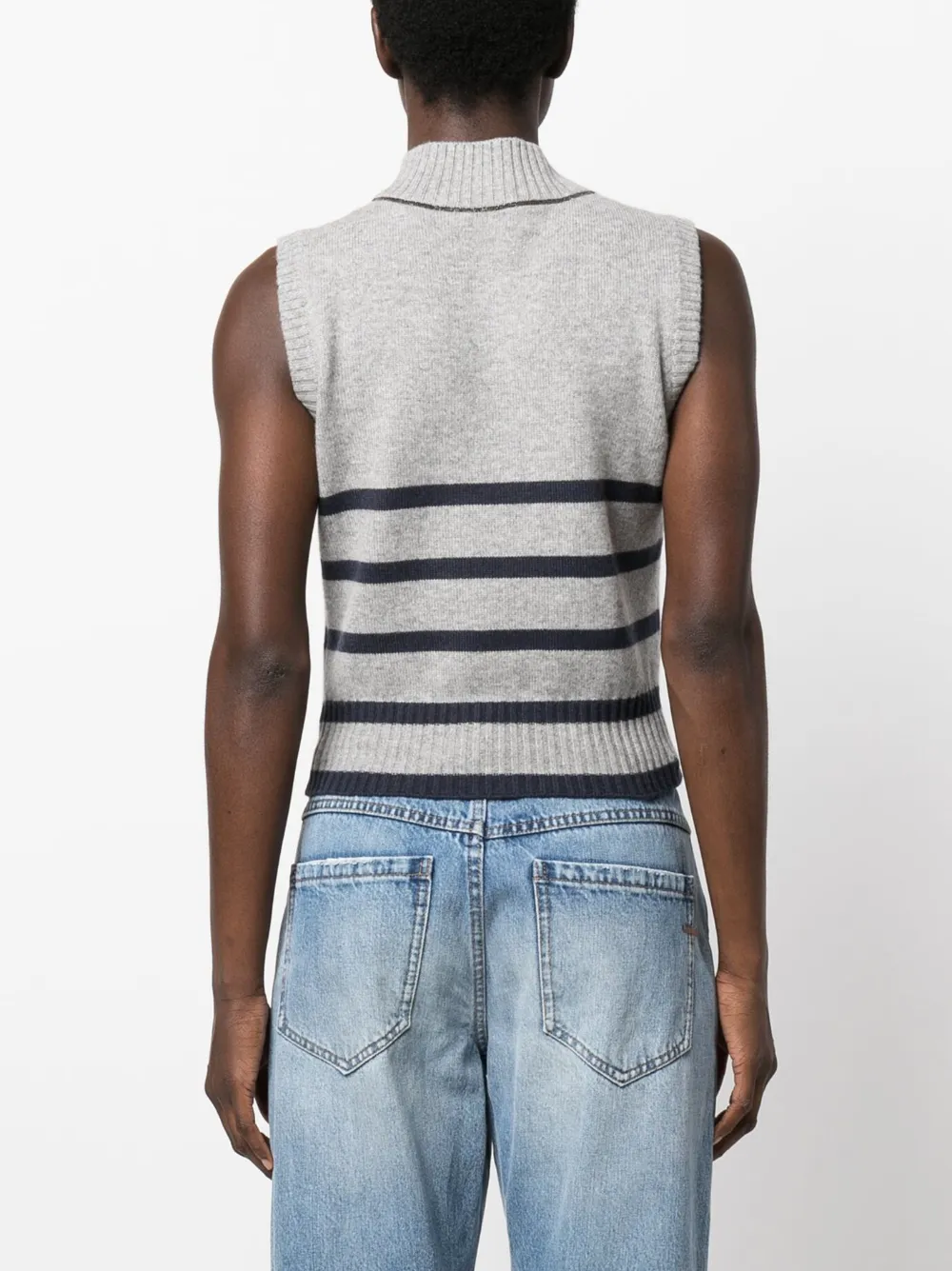 Brunello Cucinelli Striped Cashmere Vest In Grey