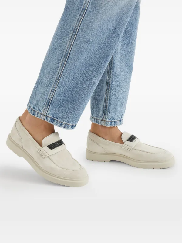 ローファー・オックスフォード BRUNELLO CUCINELLI Women Laced up Shoes MZSFG2370C7680 Beige Brunello Cucinelli Leather Suede Loafers | White | FARFETCH