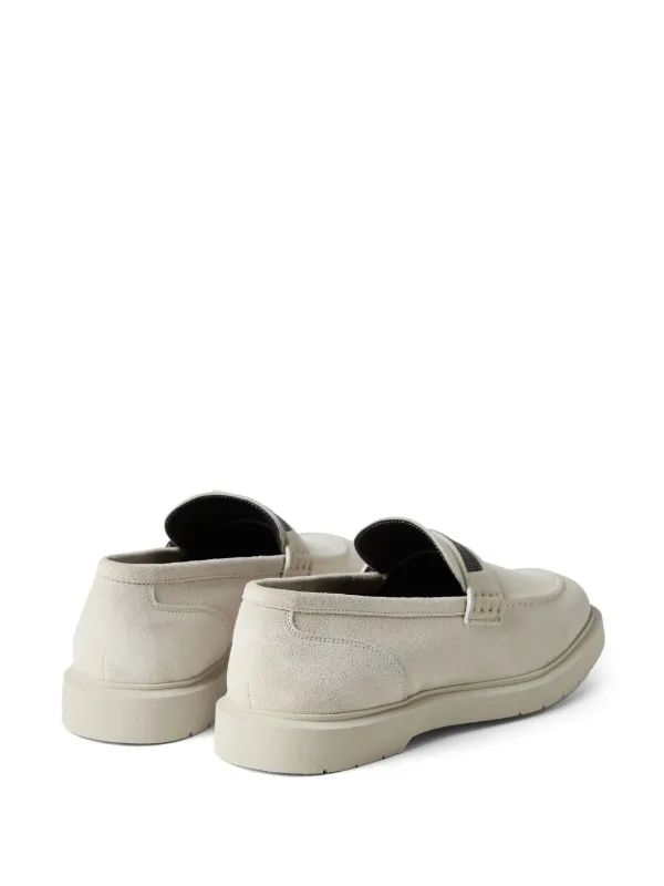Brunello Cucinelli Leather Suede Loafers | White | FARFETCH