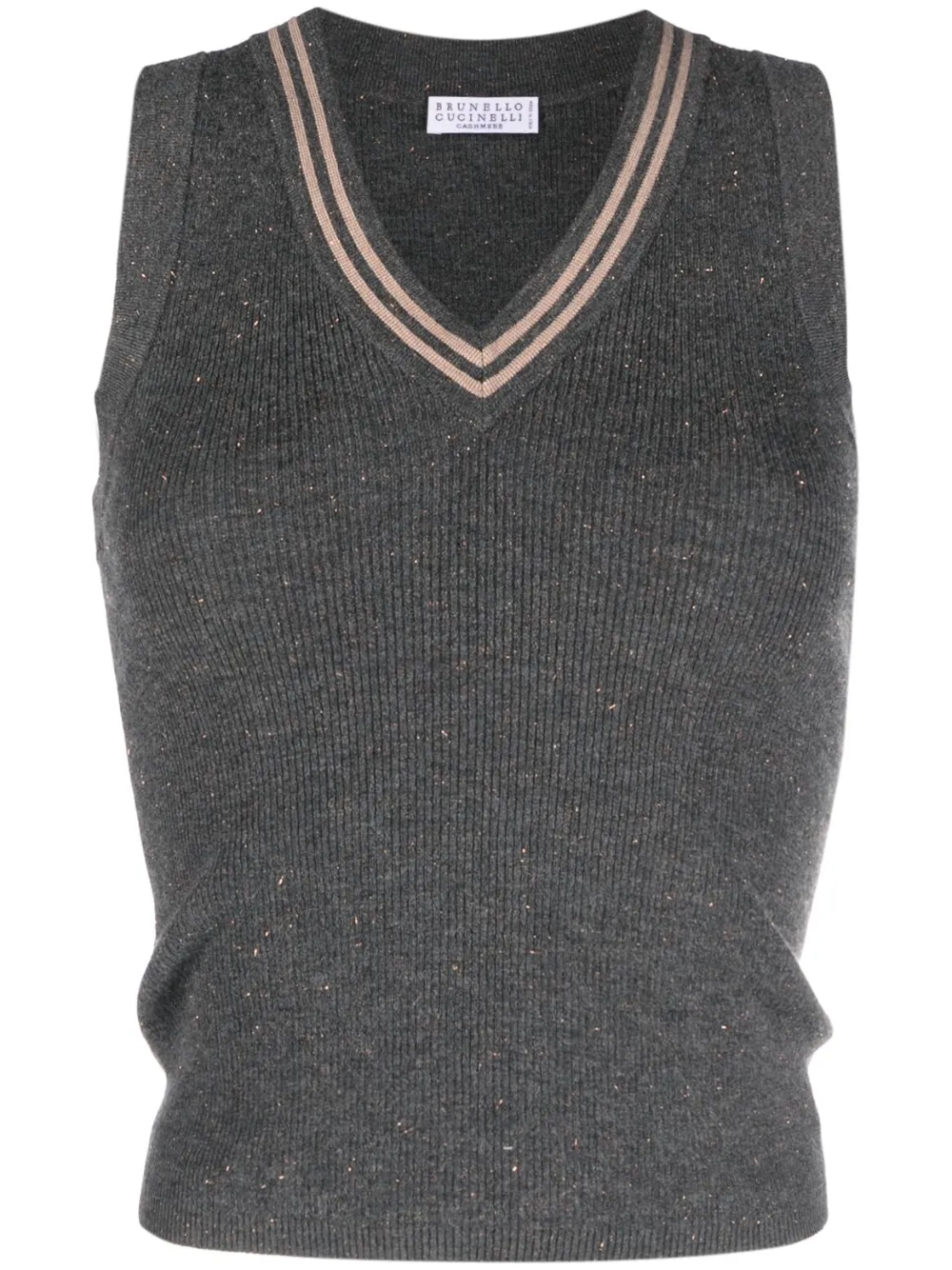 Brunello Cucinelli V-neck Ribbed Sweater Vest In Black