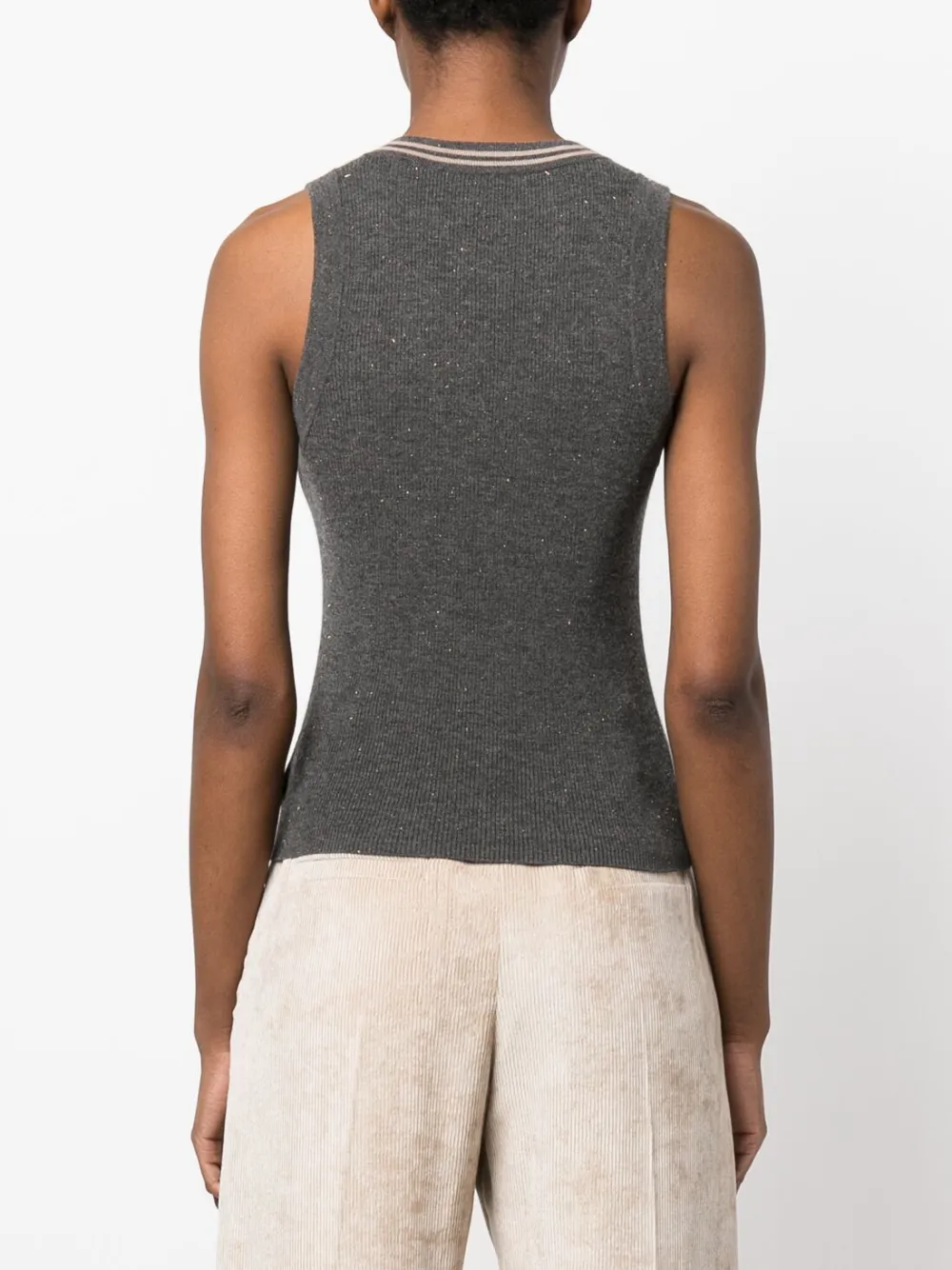 Brunello Cucinelli V-neck Ribbed Sweater Vest In Black