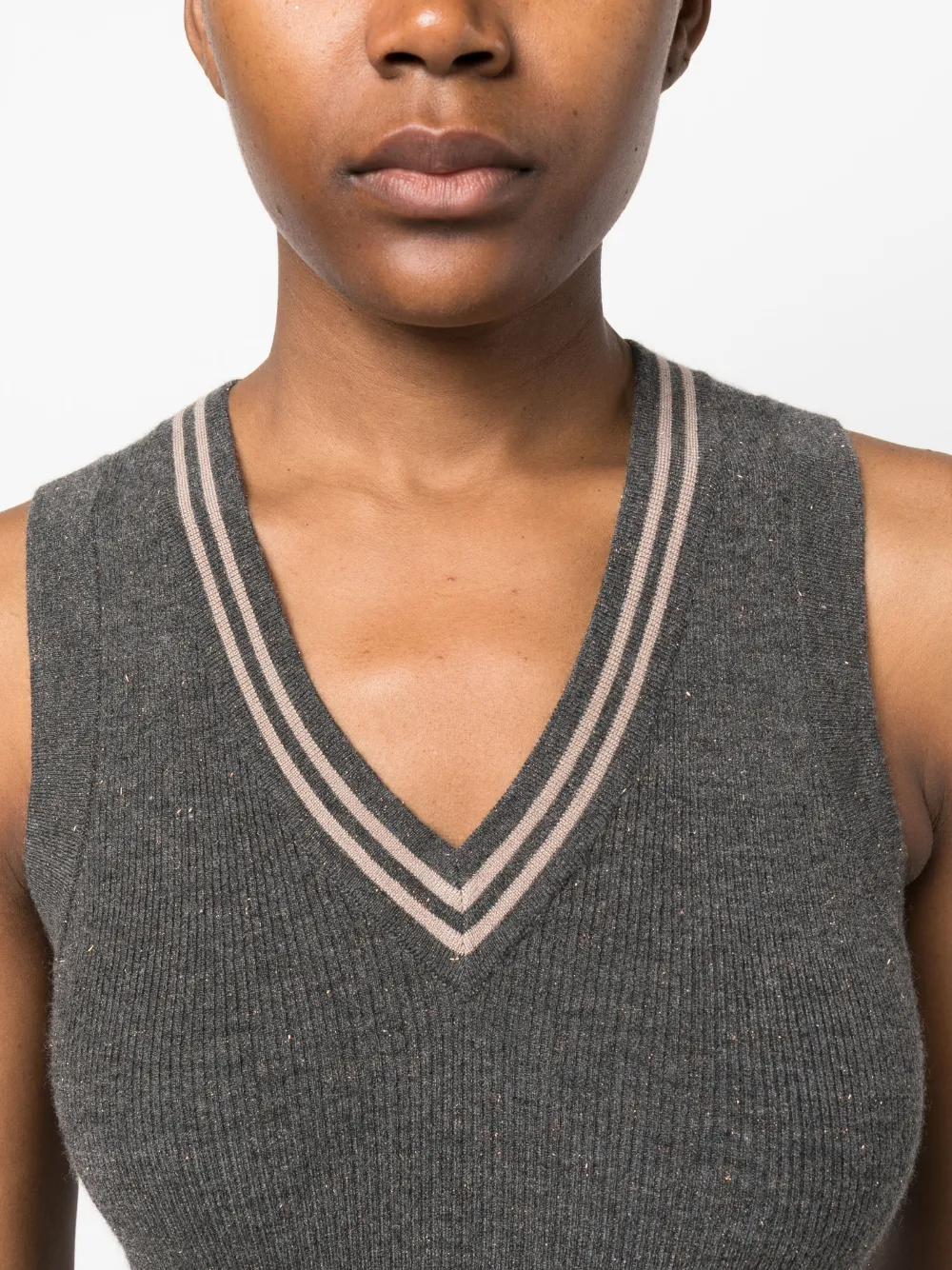Brunello Cucinelli V-neck Ribbed Sweater Vest In Black