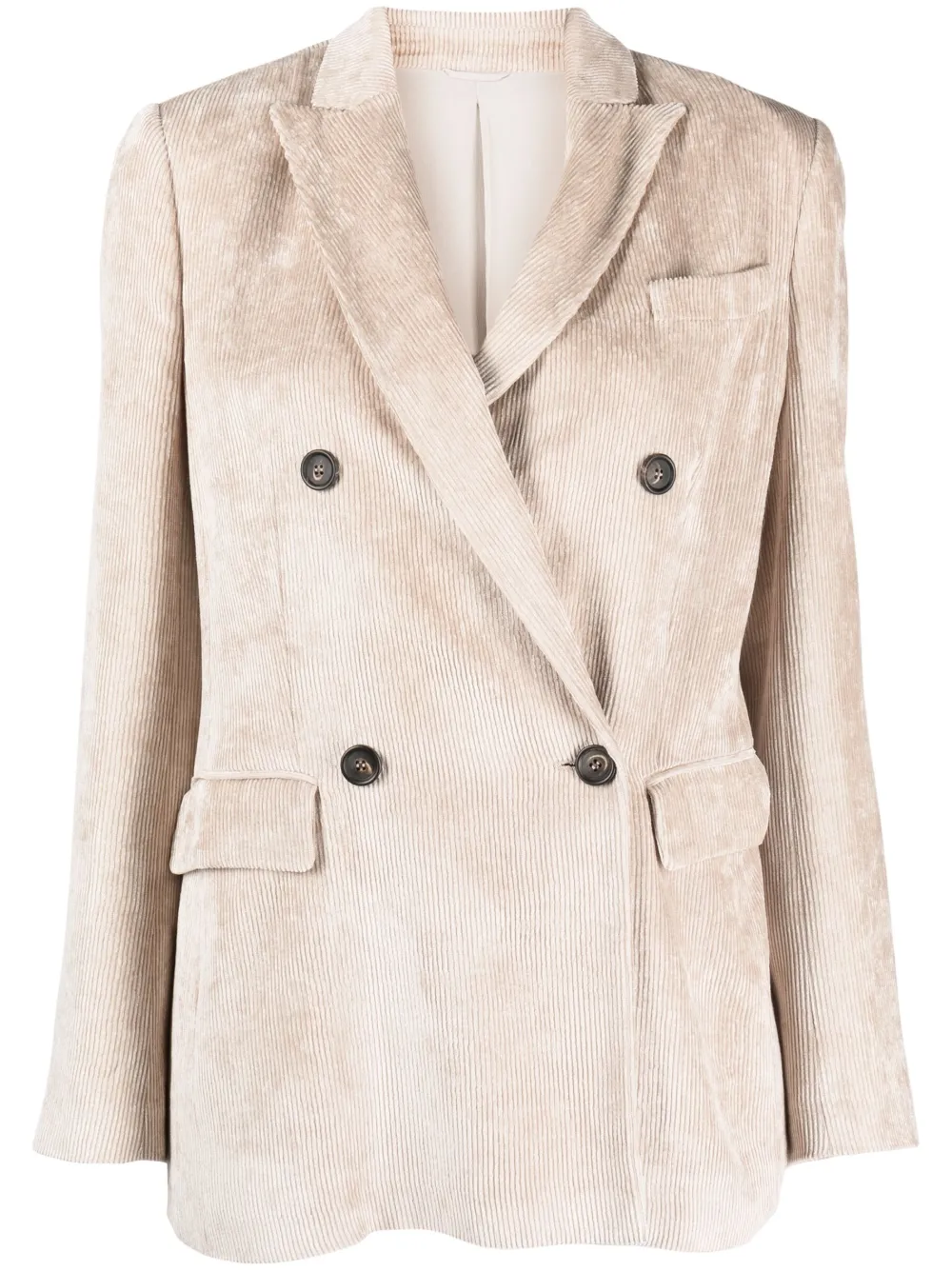 Brunello Cucinelli Beige Double-breasted Jacket In Wool And Cashmere Women In Neutrals