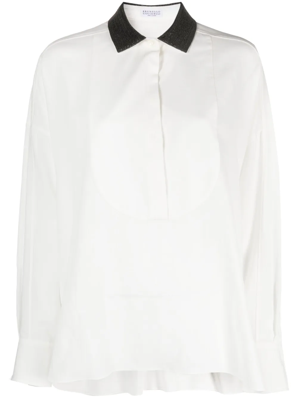 Brunello Cucinelli Monili-bead Cotton Shirt In Beige