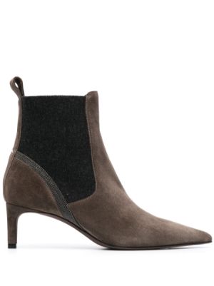 ALLISON Brown Leather Block Heel Ankle Bootie