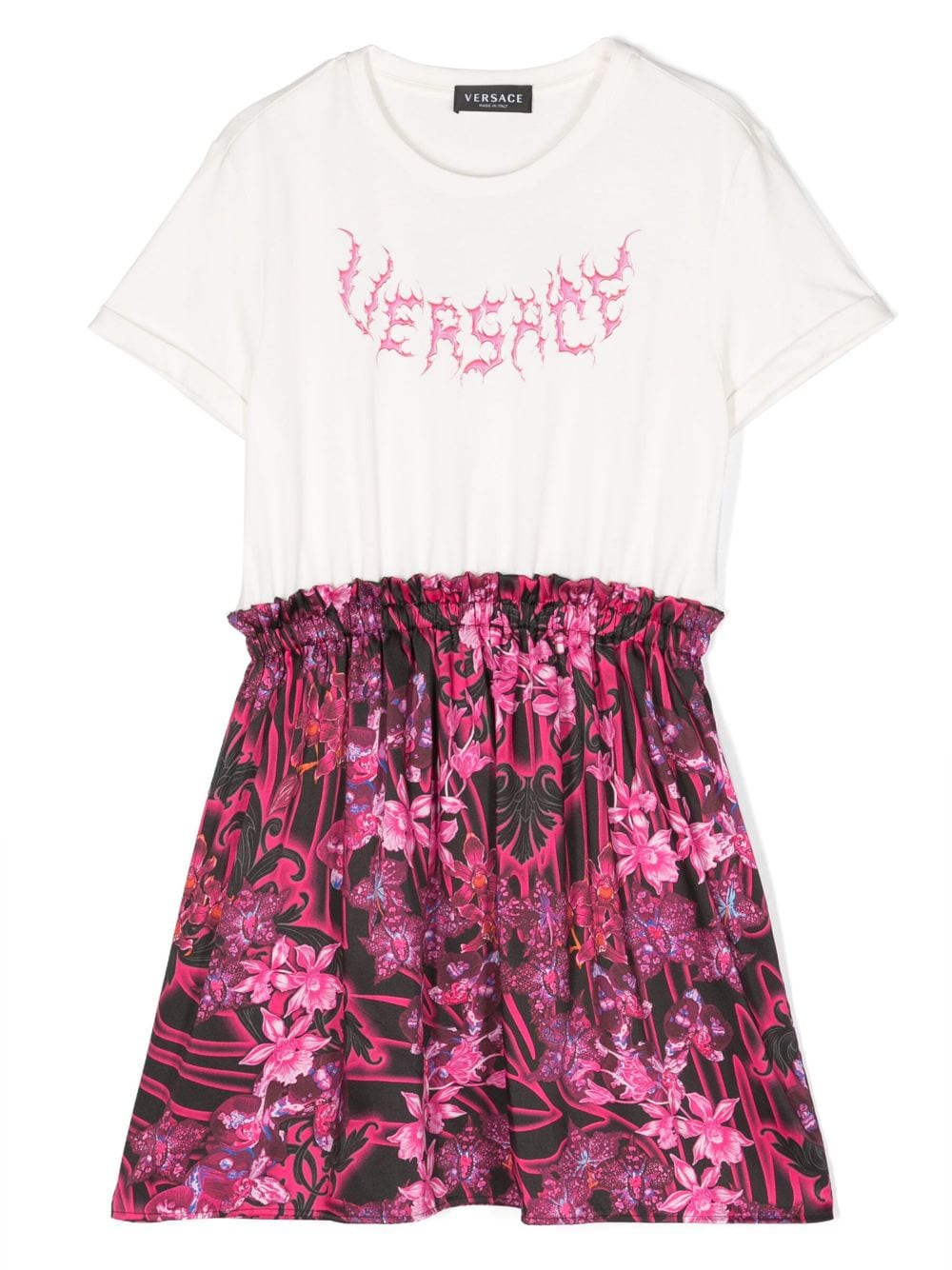 Versace Kids' Logo印花分层式t恤式连衣裙 In Pink