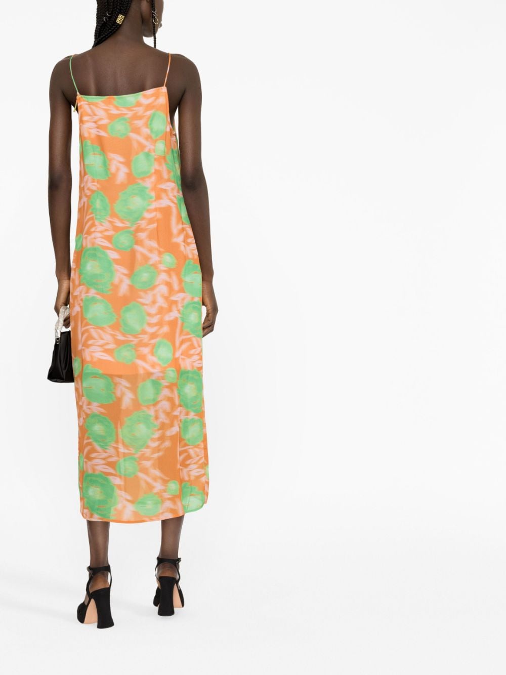 Shop Ganni Floral-print Slip Dress In Orange