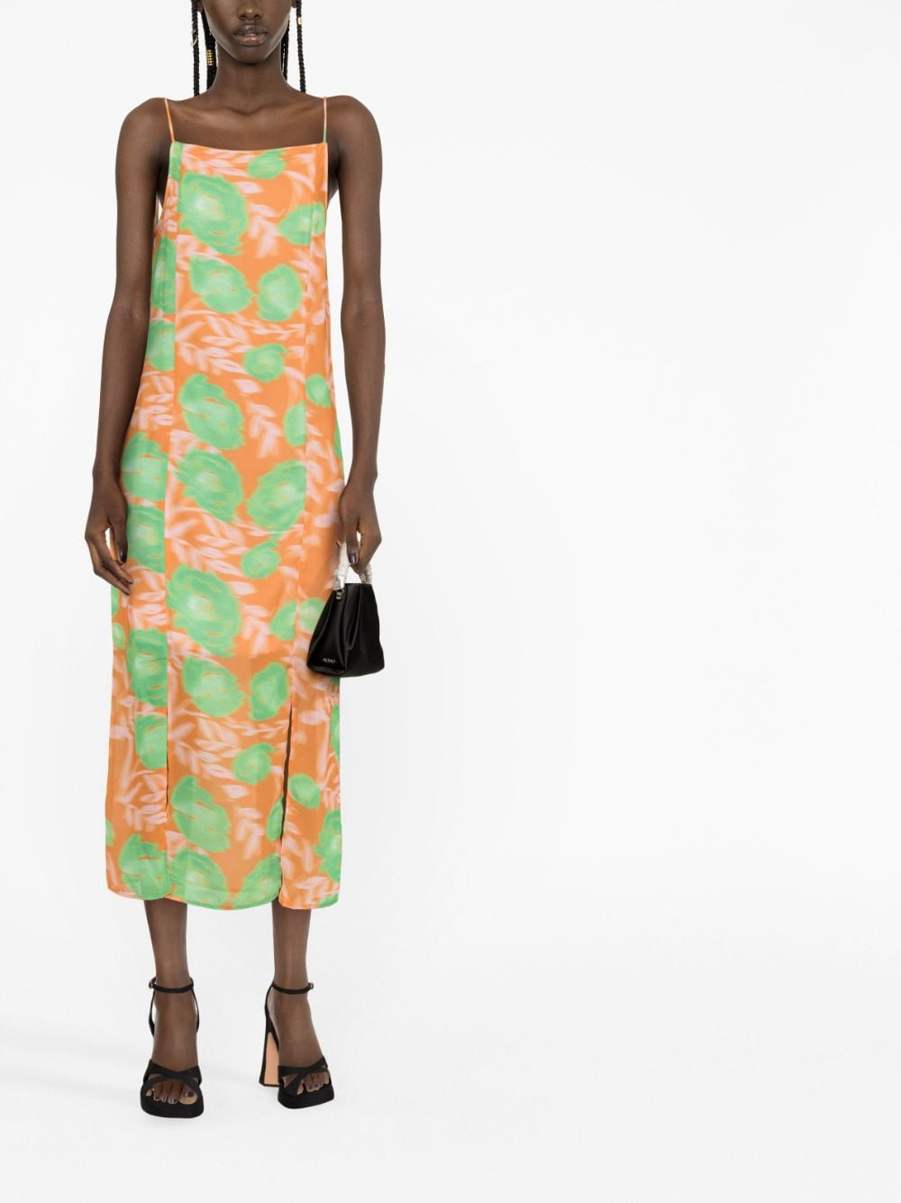 Shop Ganni Floral-print Slip Dress In Orange