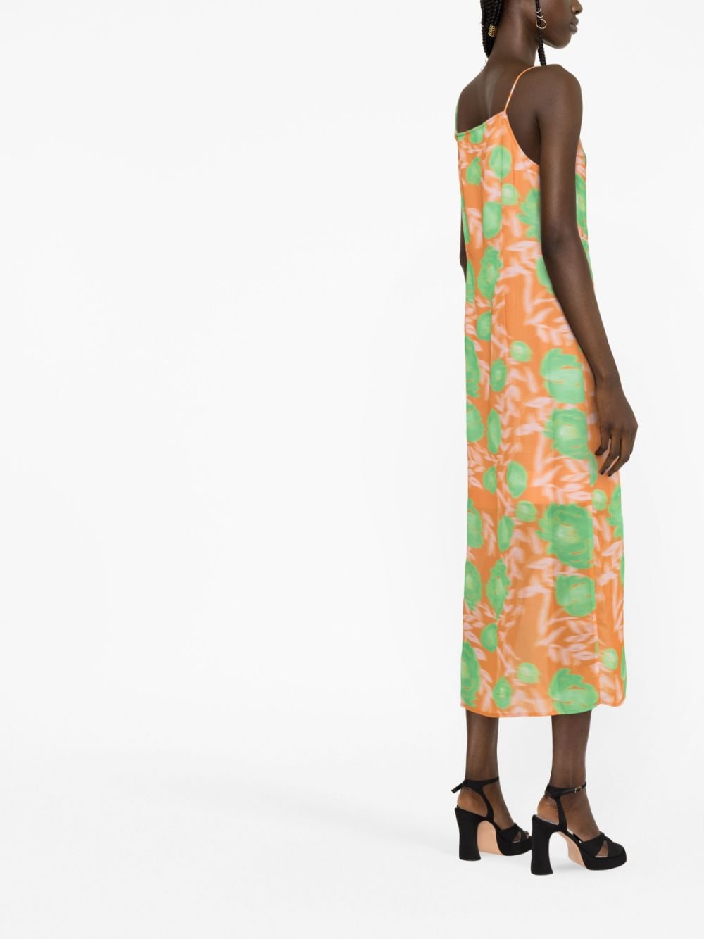 Shop Ganni Floral-print Slip Dress In Orange