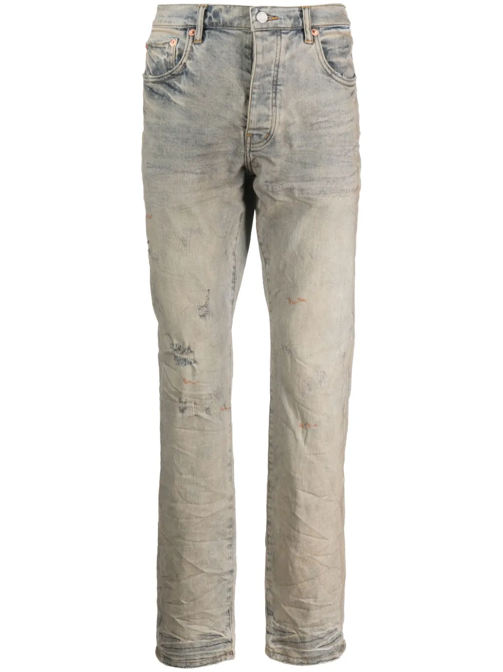 Purple Brand Blue Distressed Stonewash Slim-fit Jeans In Blue