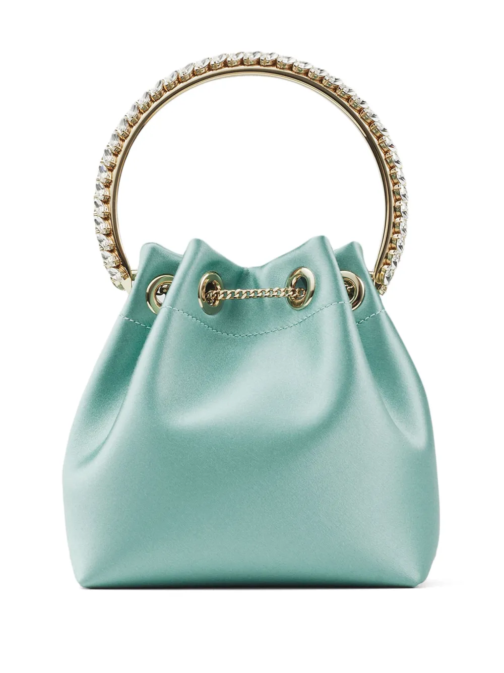 Shop Jimmy Choo Bon Bon Crystal-handle Bucket Bag In Green