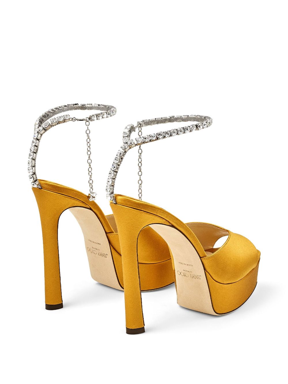 Shop Jimmy Choo Saeda 125mm Crystal-embellished Sandals In Yellow