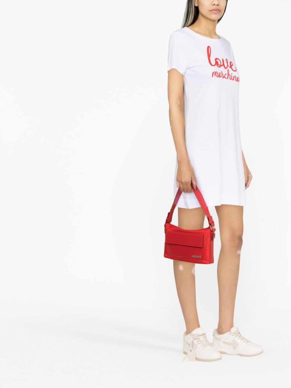 Shop Love Moschino Logo-print Cotton T-shirt Dress In White