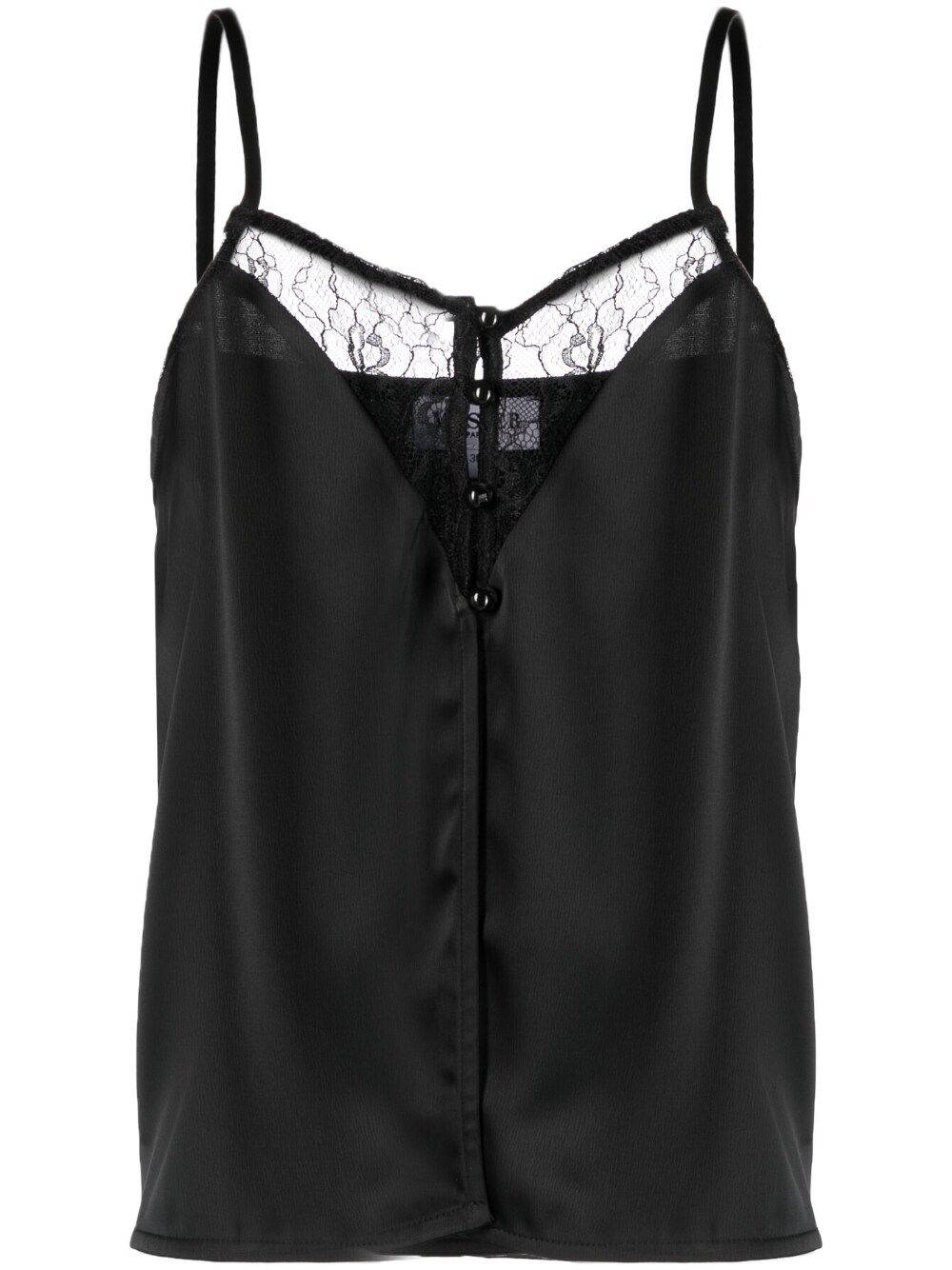 Shop Musier Lace-layer Satin Camisole Top In Black