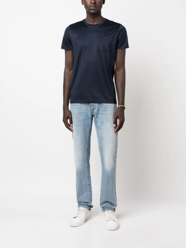 Moorer Satin crew-neck Cotton T-shirt | Blue | FARFETCH JO Moorer Satin crew-neck Cotton T-shirt | Blue | FARFETCH JO