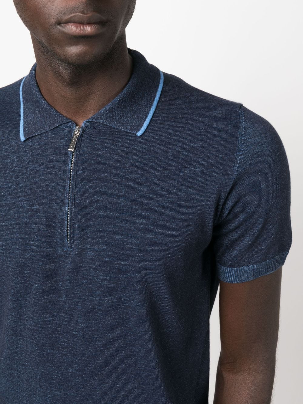 Shop Moorer Half-zip Knitted Polo Shirt In Blue