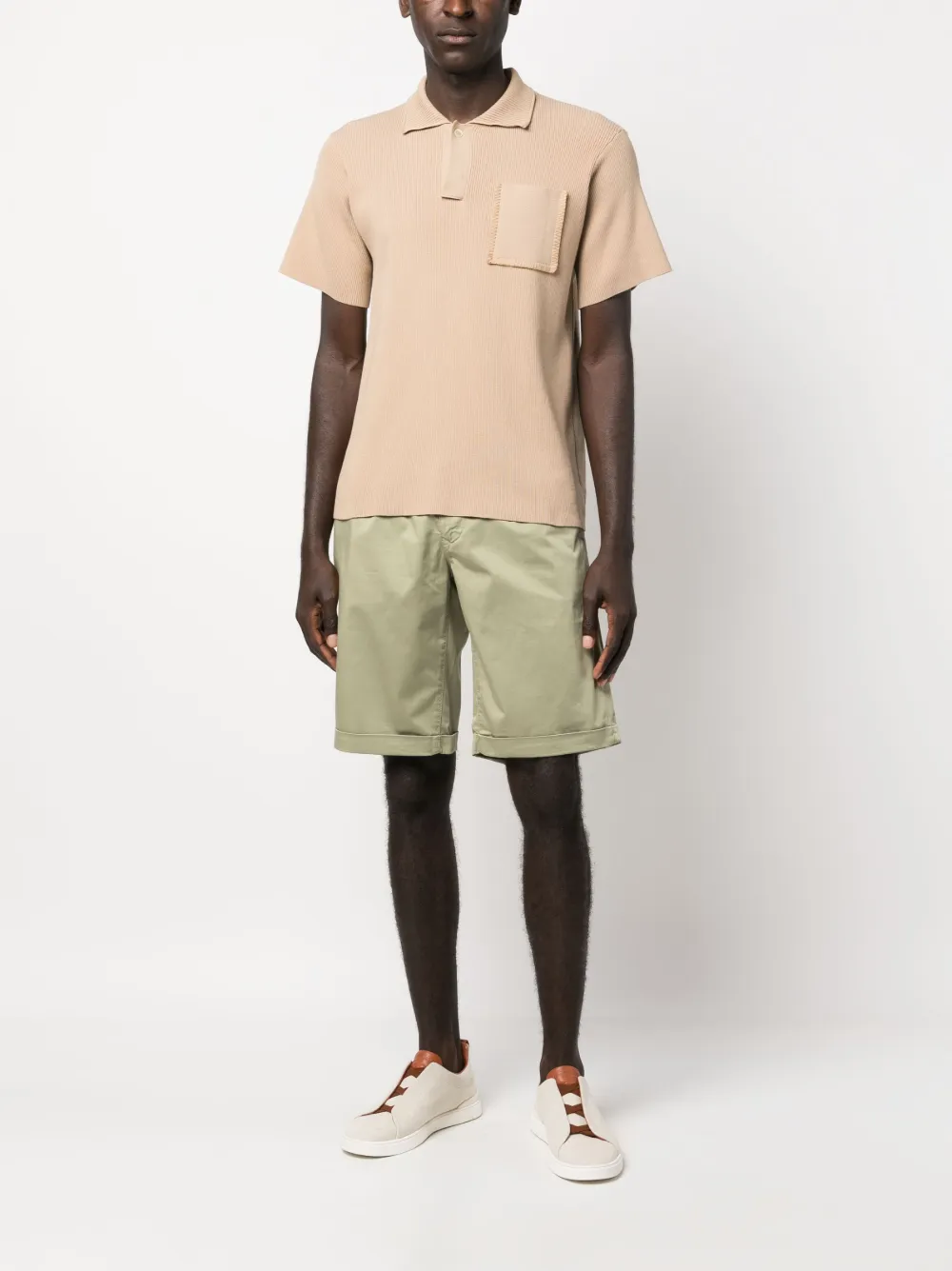 Shop Moorer Straight-leg Cotton Shorts In Green