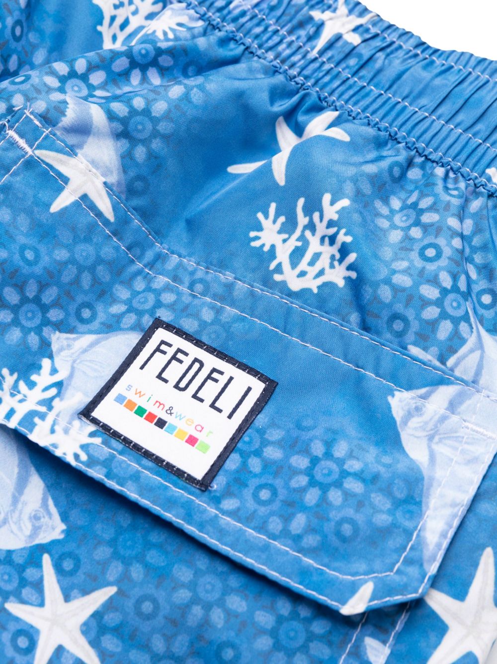 Shop Fedeli Fish-pattern Swim Shorts In Blue