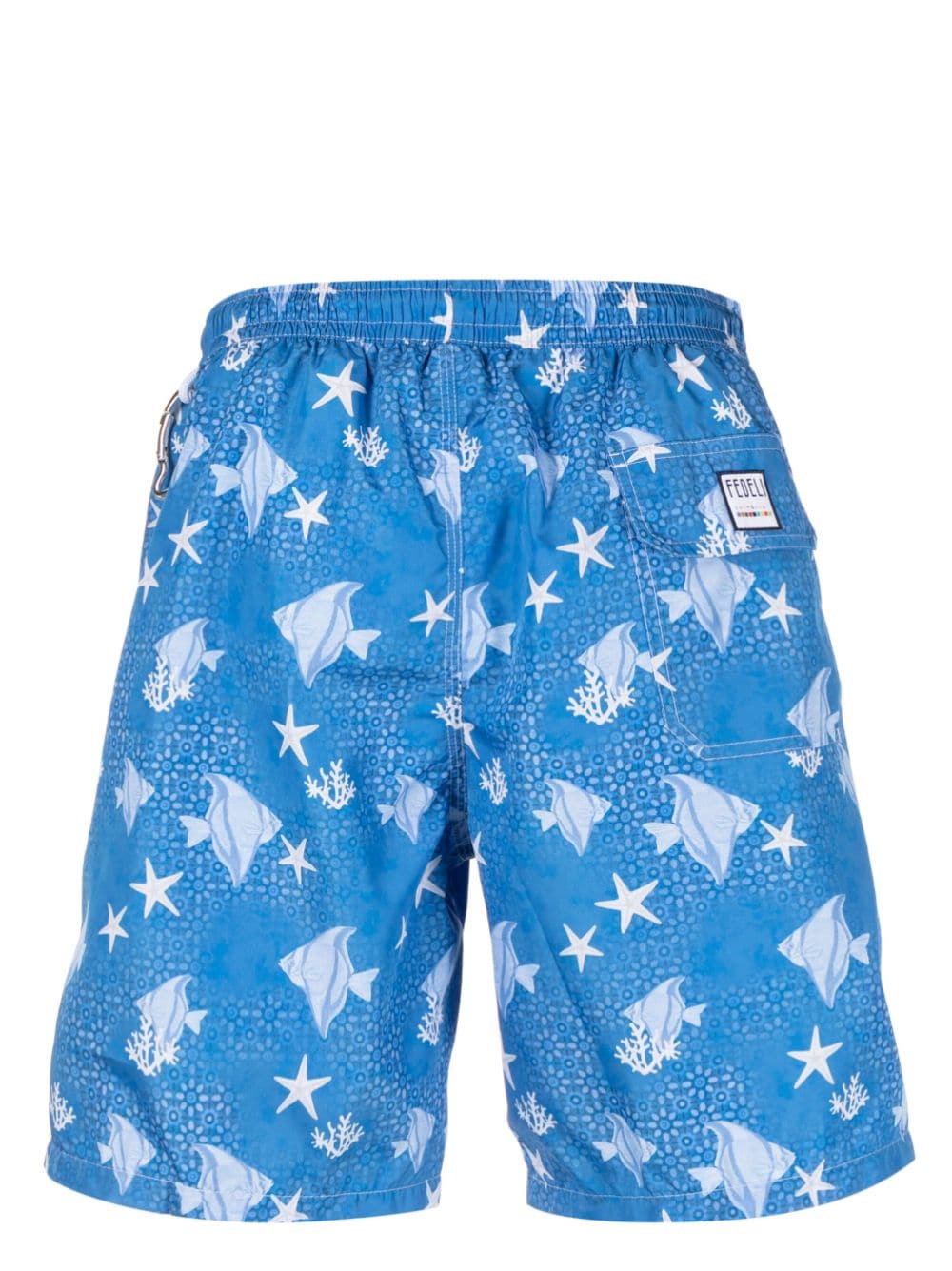 Shop Fedeli Fish-pattern Swim Shorts In Blue