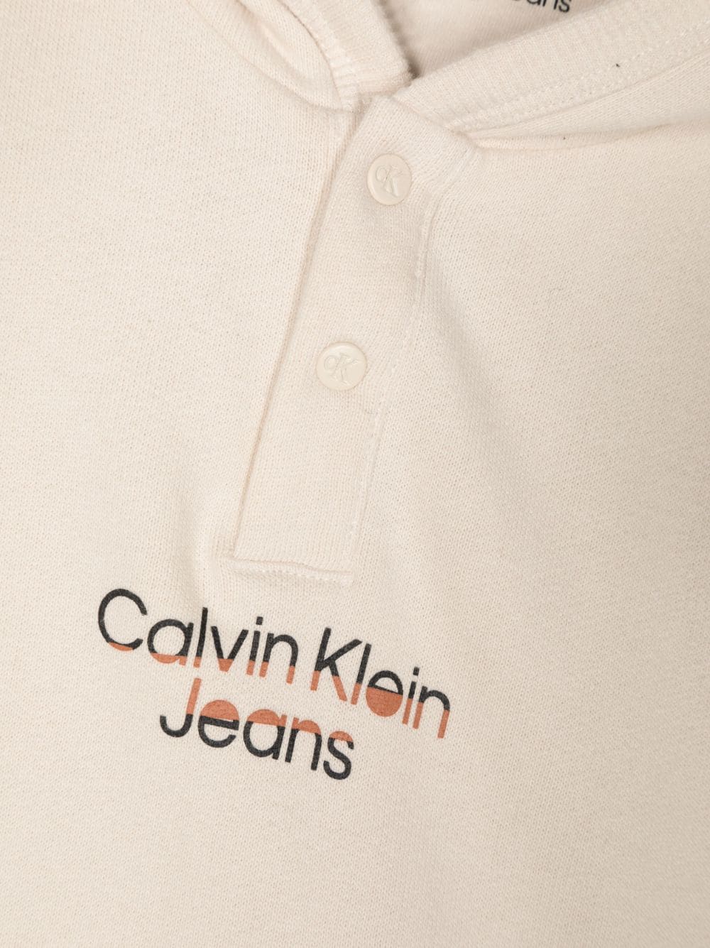Shop Calvin Klein Logo-print Cotton Hoodie In Neutrals