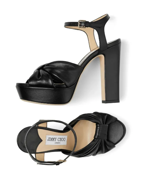 送関込■Jimmy Choo■Heloise 120 キャンバス＆レザー サンダル HELOISE 120 | Latte Nappa Leather Platform Sandals | Summer