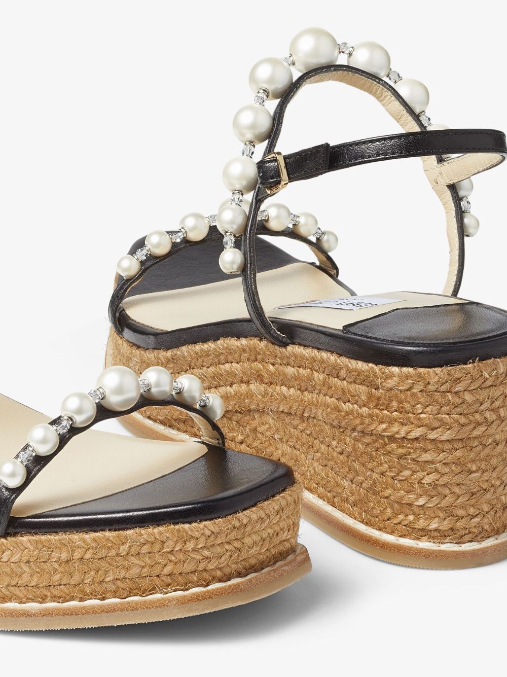 Shop Jimmy Choo Amatuus Pearl-embellished 60mm Wedge Sandals In Black