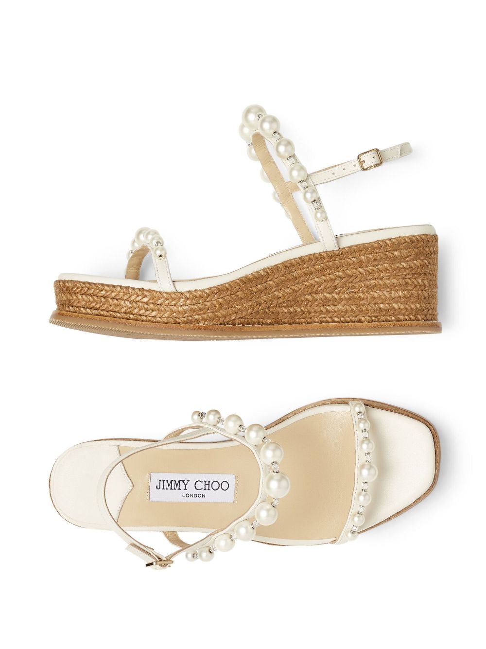 Shop Jimmy Choo Amatuus Pearl-embellished 60mm Wedge Sandals In White
