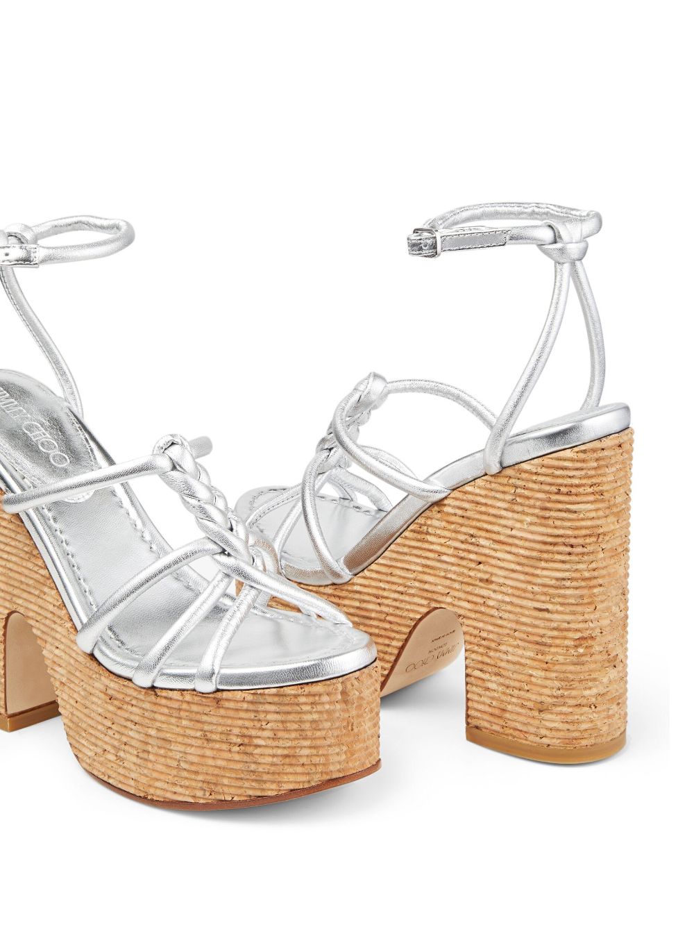 Shop Jimmy Choo Clare 130mm Metallic Leather Wedge Sandals In Silver