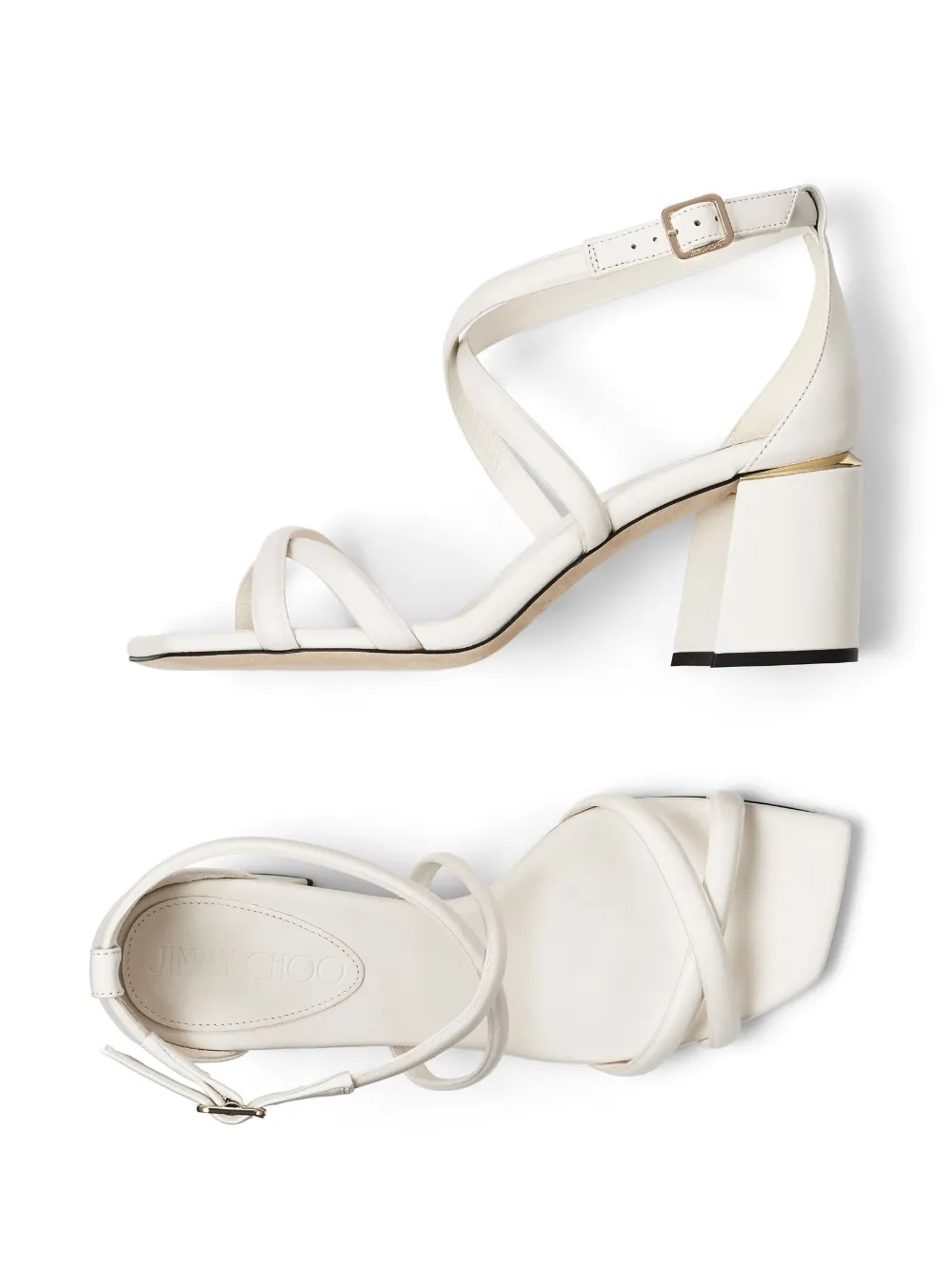 Jimmy Choo Rheea Leather Crisscross Block-heel Sandals In White