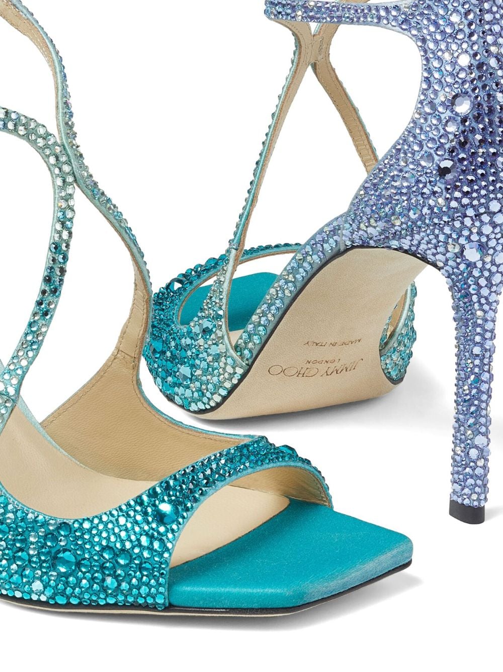 Shop Jimmy Choo Azia Crystal-embellished Sandals In Blue