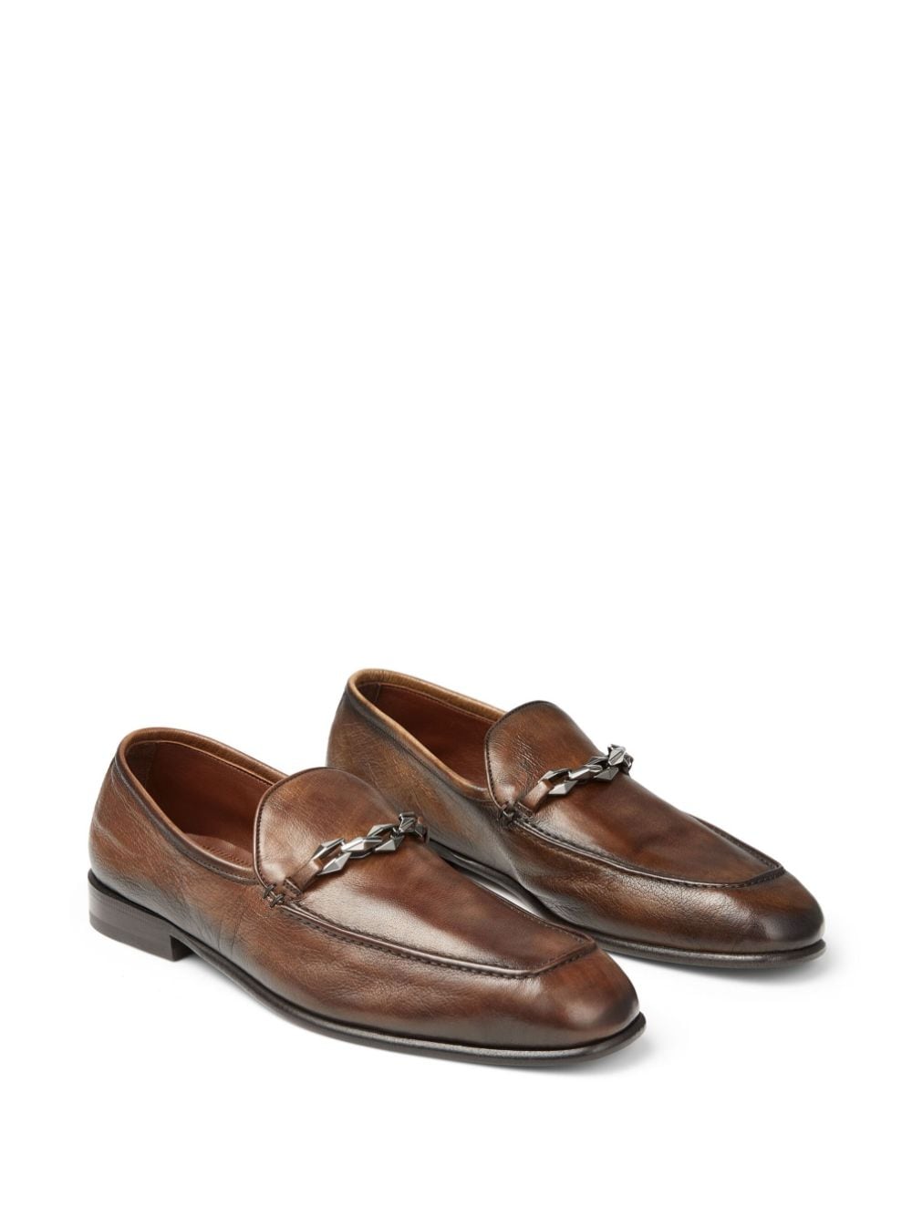 Shop Jimmy Choo Marti Reverse Leather Loafers In Brown
