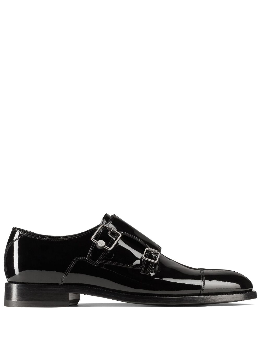 Shop Jimmy Choo Finnion Leather Monk Shoes In Black