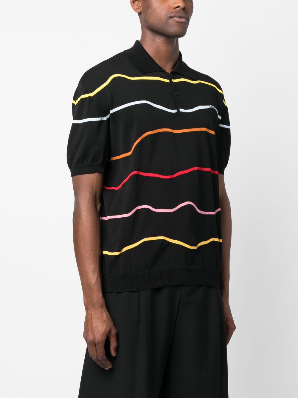 Shop Marni Wave-print Cotton Polo Shirt In Black