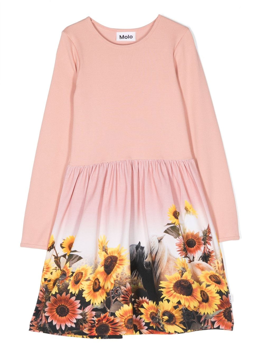 Molo Kids' Floral-print Long-sleeve Dress In Pink