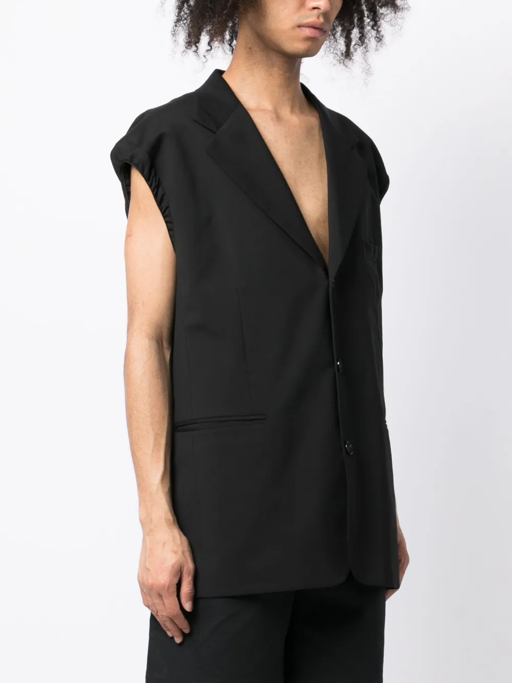 Shop Raf Simons Single-breasted Sleeveless Blazer In Black