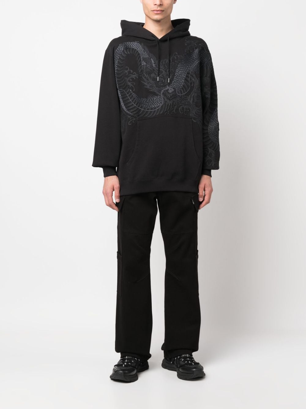 Maharishi embroidered-design cotton hoodie - Zwart