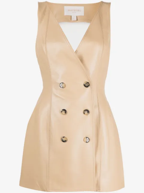 Materiel backless faux-leather mini dress