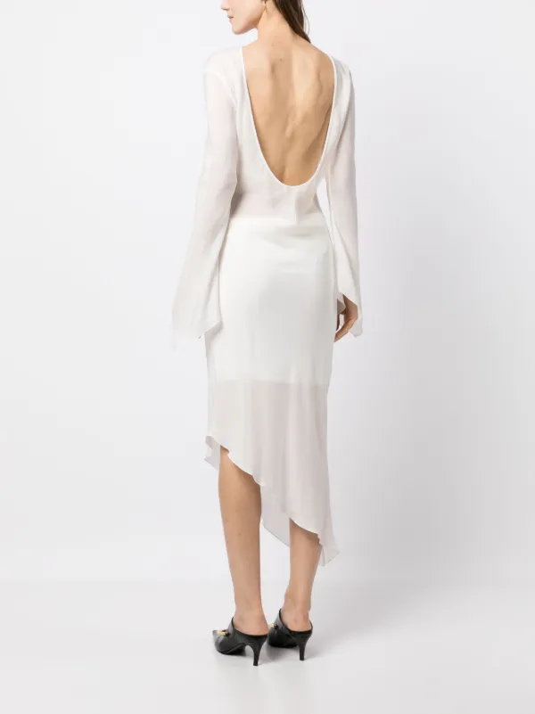Matriel Asymmetric Backless Sheer Dress - White Matriel Asymmetric Backless Sheer Dress - White